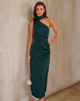 Dark Green One Shoulder Maxi Dress