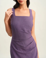 Purple Square Neck Slip Midi Dress