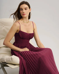 Wine Red Sweetheart Neck Flowy Maxi Dress