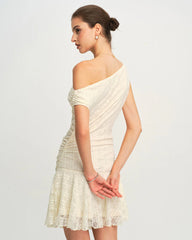Beige Lace One Shoulder Mini Dress