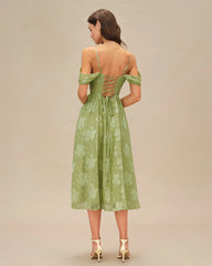 Green Floral Sleeveless Midi Dress