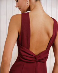 Red Boat Neck Backless Mini Dress