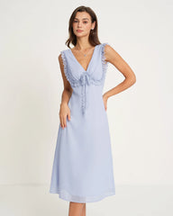 Blue V Neck Midi Dress