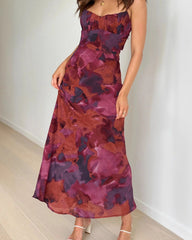 Red Floral A-Line Maxi Dress