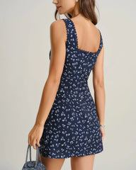 Navy Floral Square Neck Slip Mini Dress
