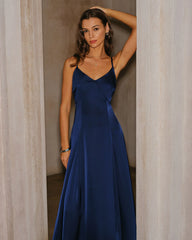 Navy A-Line Slip Maxi Dress