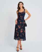 Blue Floral Slip Midi Dress
