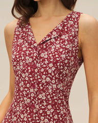 Red V Neck Floral Mini Dress