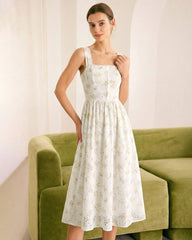 Yellow Floral Ruched Midi Dress