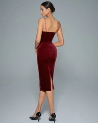 Wine Red Velour Slip Midi Dress