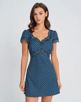 Blue V Neck Polka Dot Mini Dress