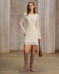Apricot Lace Bell Sleeve Mini Dress