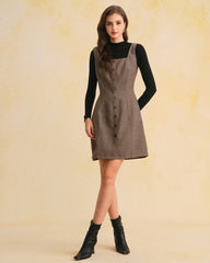 Brown Square Neck Sleeveless Mini Dress