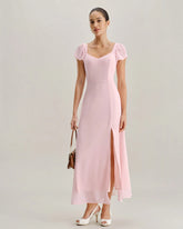 Pink Sweetheart Neck Chiffon Maxi Dress