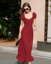 Red Sweetheart Neck Jacquard Maxi Dress