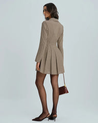 Brown Gingham Collar Cotton Mini Dress