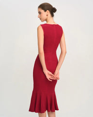 Red V Neck A-Line Midi Dress