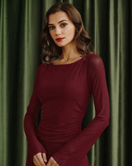 Red Boat Neck Maxi Dress