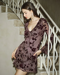 Purple V Neck Floral Mini Dress