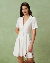 White Puffed Sleeve Button Mini Dress