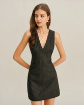 Dark Green V Neck Sleeveless Mini Dress