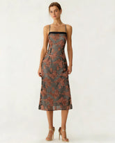Caramel Floral Slip Midi Dress