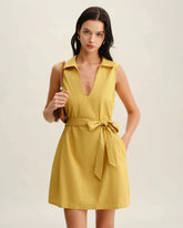 Yellow Tie Waist Sleeveless Mini Dress