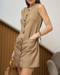Khaki Button Mini Dress