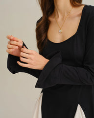 Black Contrasting Bell Sleeve Mini Dress