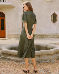 Green Lace Satin Midi Dress