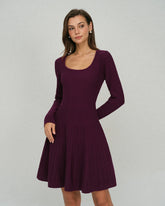 Purple Square Neck A-Line Sweater Dress