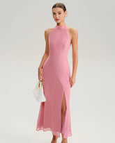 Pink Mock Neck Backless Maxi Dress