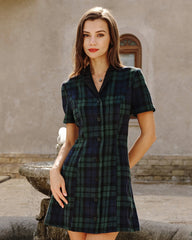 Green Plaid Collar Mini Dress