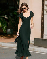 Black Sweetheart Neck Chiffon Maxi Dress