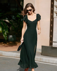 Black Sweetheart Neck Chiffon Maxi Dress