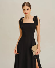 Black Chiffon Tie Strap Maxi Dress