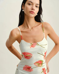 White Floral Slip Midi Dress