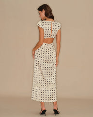Apricot Polka Dot Lace Maxi Dress