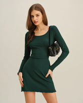 Green Round Neck Slim Mini Dress