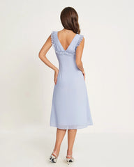 Blue V Neck Midi Dress