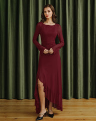 Red Boat Neck Maxi Dress