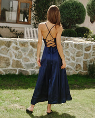 Navy Satin Slip Maxi Dress