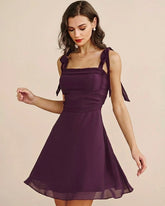 Purple Tie Strap Chiffon Mini Dress