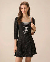 Black Polka Dot Square Neck Mini Dress