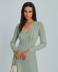 Green V Neck Viscose Sweater Dress
