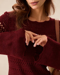 Wine Red Bell Sleeve A-Line Sweater Dress