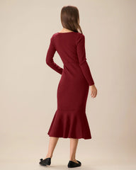 Red Square Neck Mermaid Sweater Dress