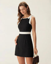 Black Contrasting Bowknot Mini Dress
