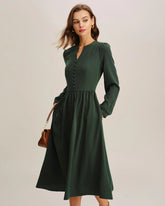 Green A-Line Pleated Midi Dress