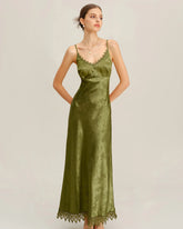 Green Jacquard Corset Slip Maxi Dress